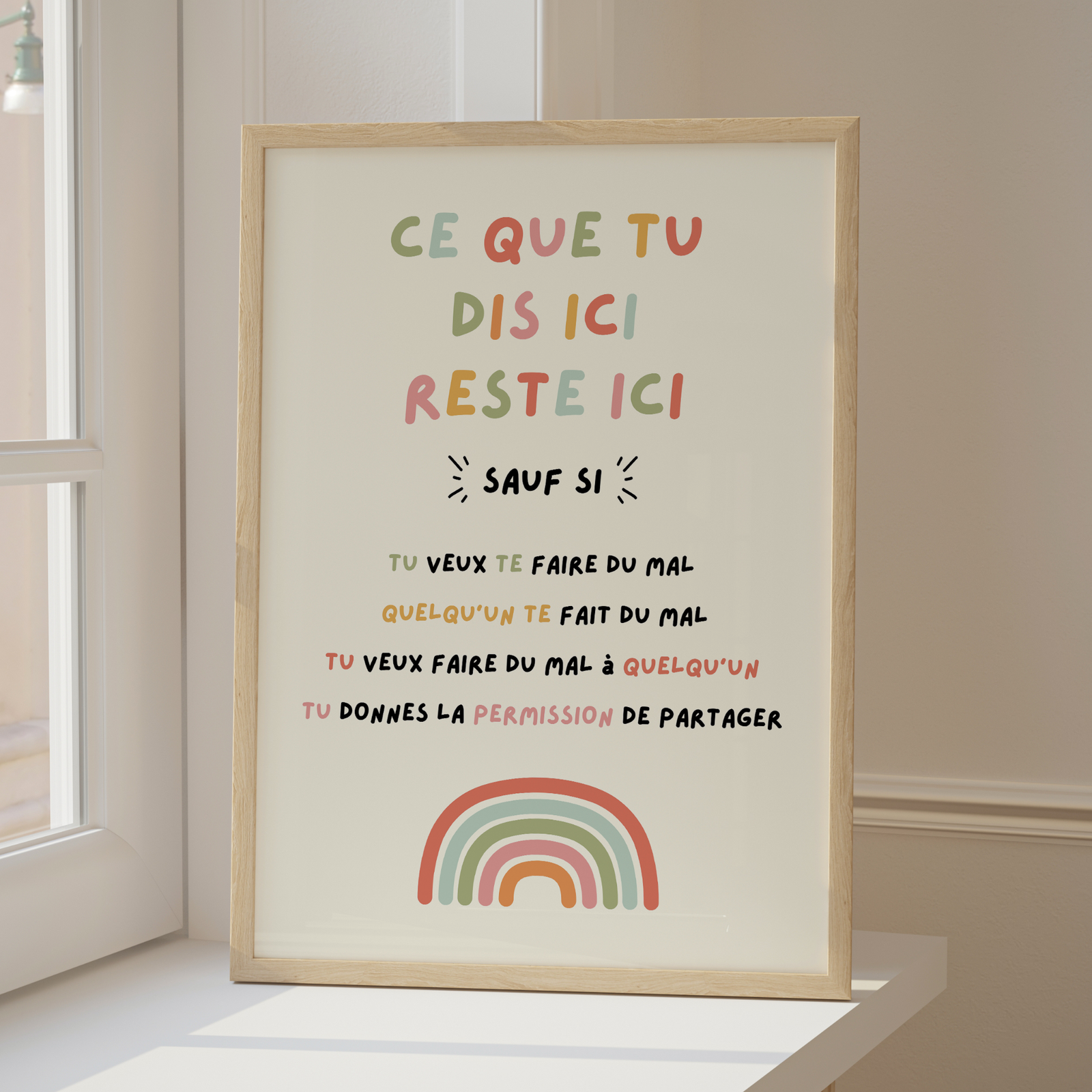 Affiche confidentialité à imprimer pour cabinet de thérapeute, psychologue ou école, expliquant simplement aux enfants les règles du secret professionnel