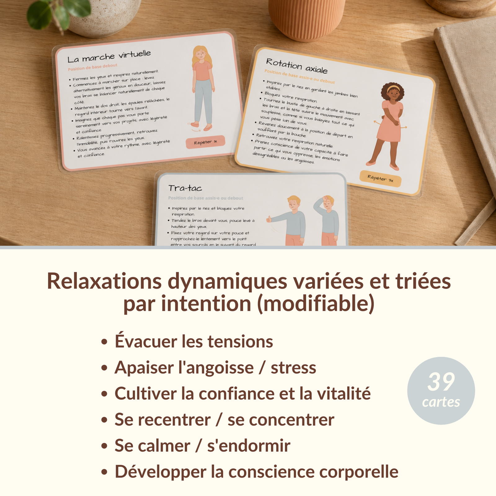 39 cartes relaxations dynamiques adulte à imprimer – outil sophrologue, exercices de sophrologie illustrés
