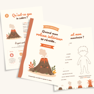 Carnet d'activités la colère à imprimer pour enfant, illustration volcan