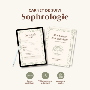 Carnet de suivi sophrologie adulte à imprimer, carnet patient et carnet sophrologue, illustration arbre et feuillage vert sauge