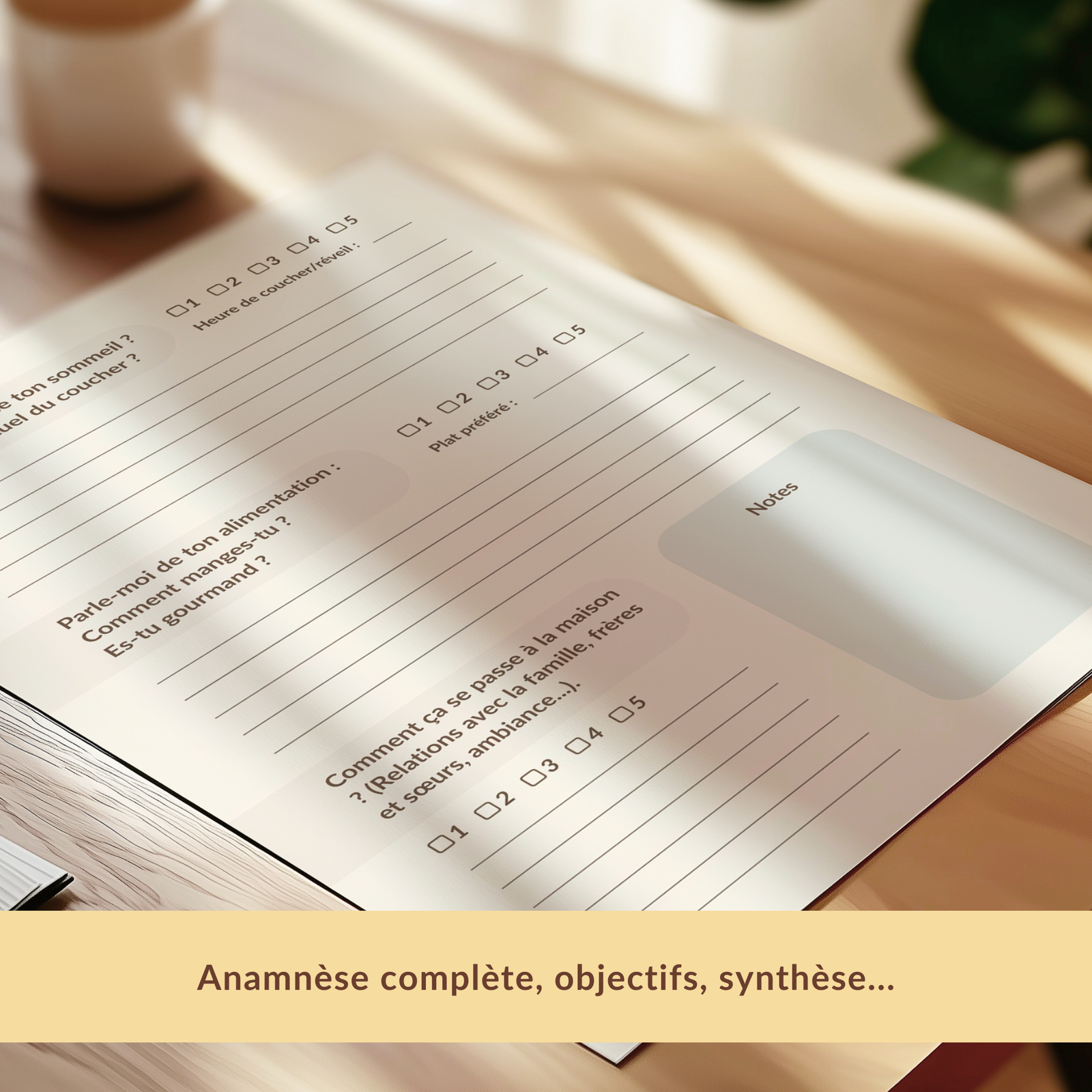 Carnet de suivi sophrologie enfant et ado à imprimer pour sophrologue Page anamnèse enfant du carnet de suivi sophrologie Carnet patient enfant sophrologie avec météo intérieure Fiche séance carnet de suivi sophrologie enfant